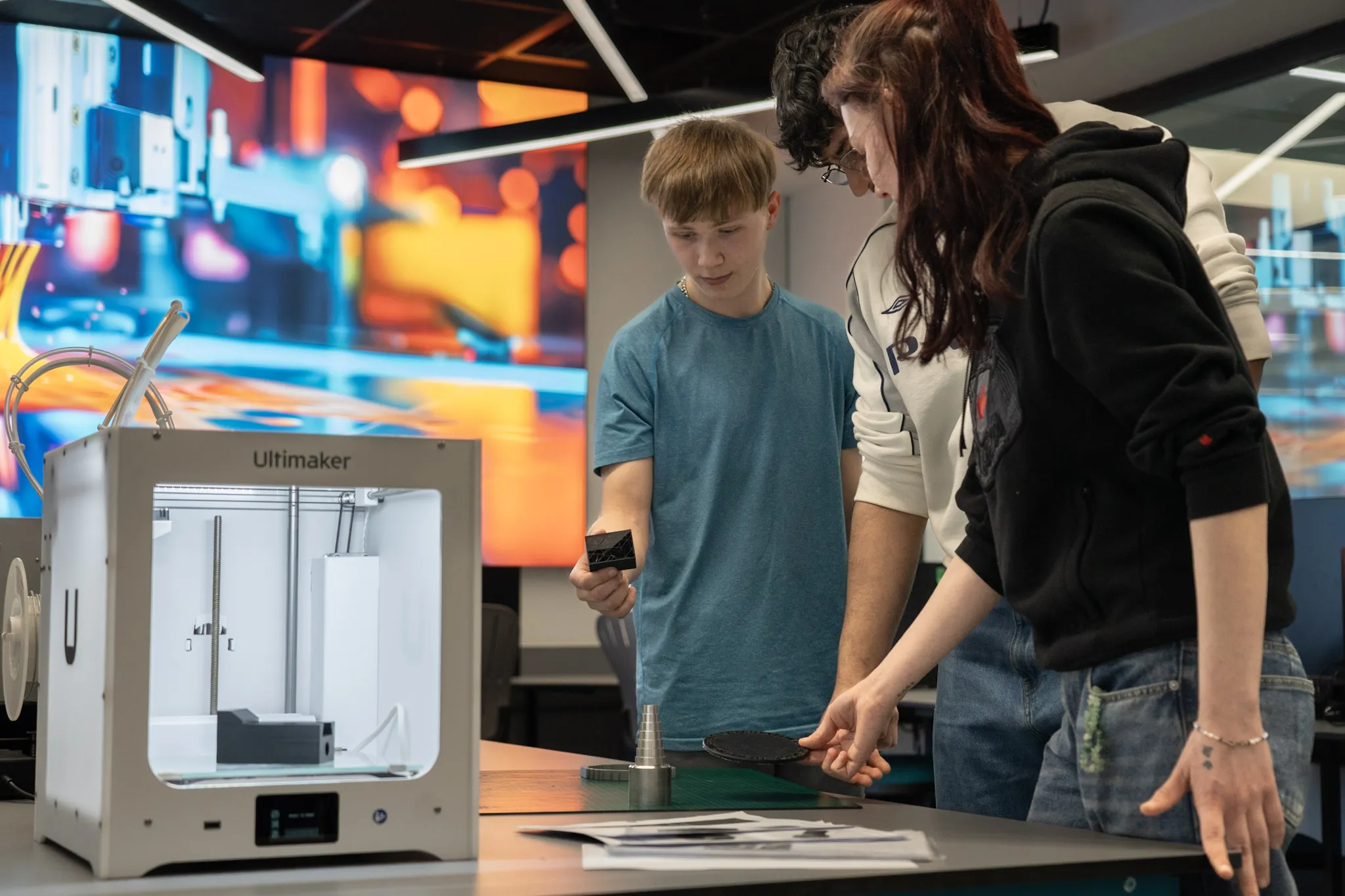 Students looking at work