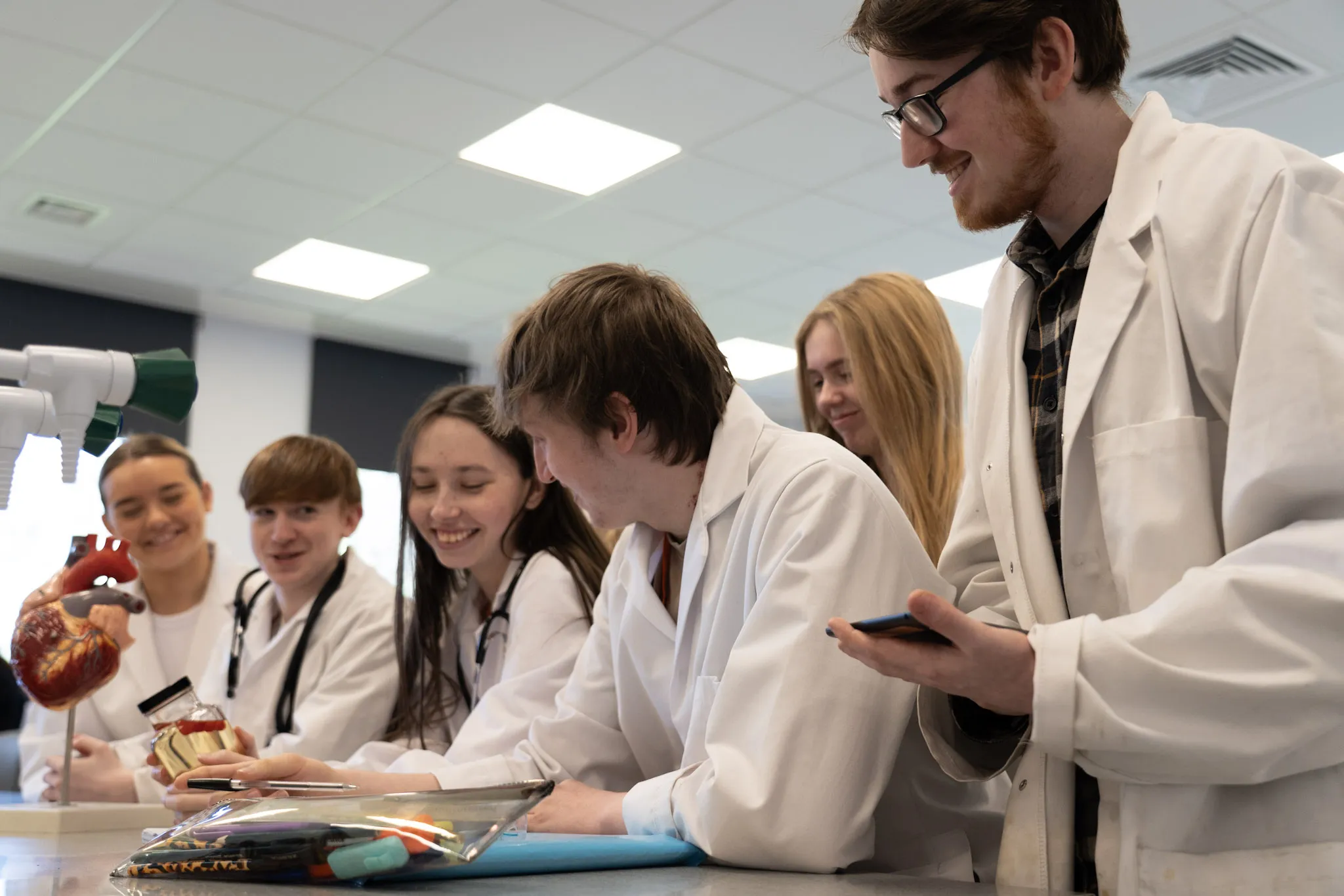 Science students smiling
