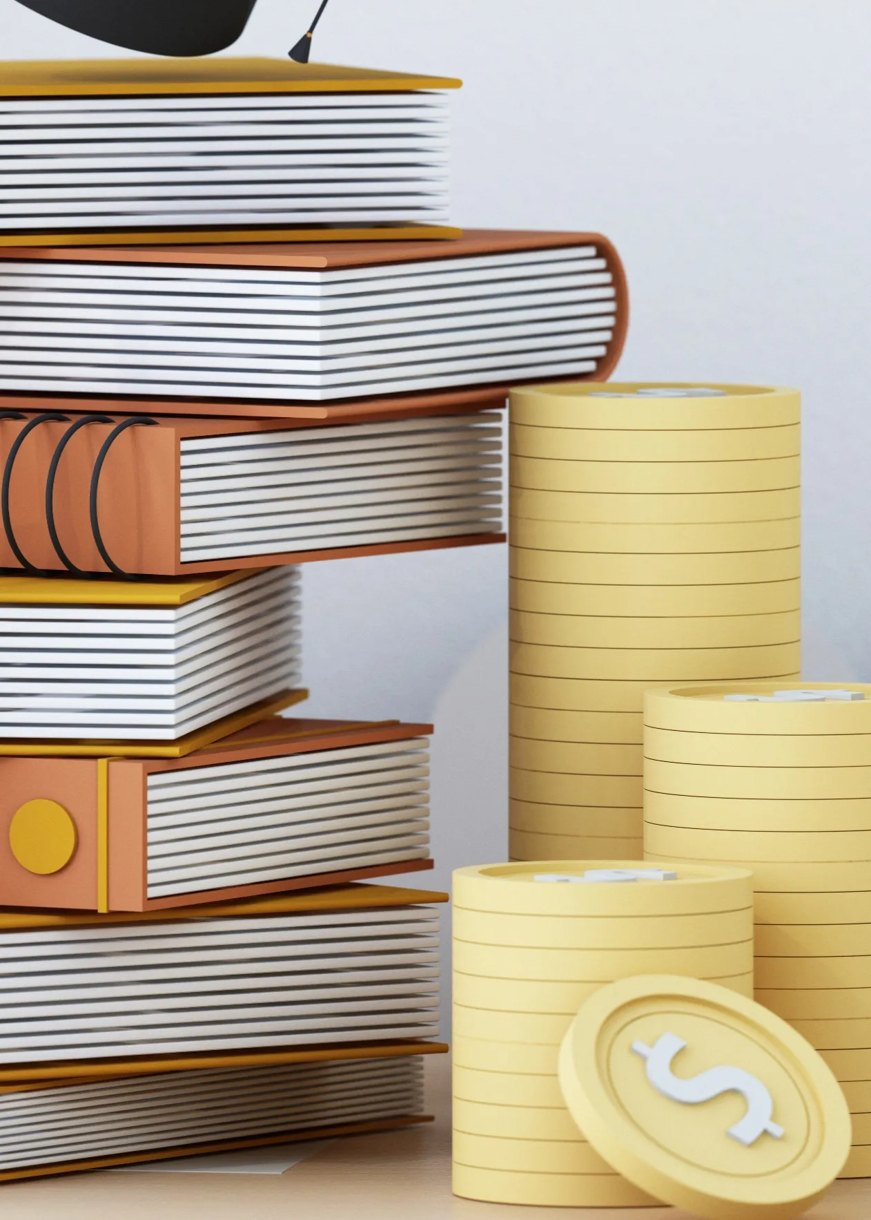 Books and money stacked up